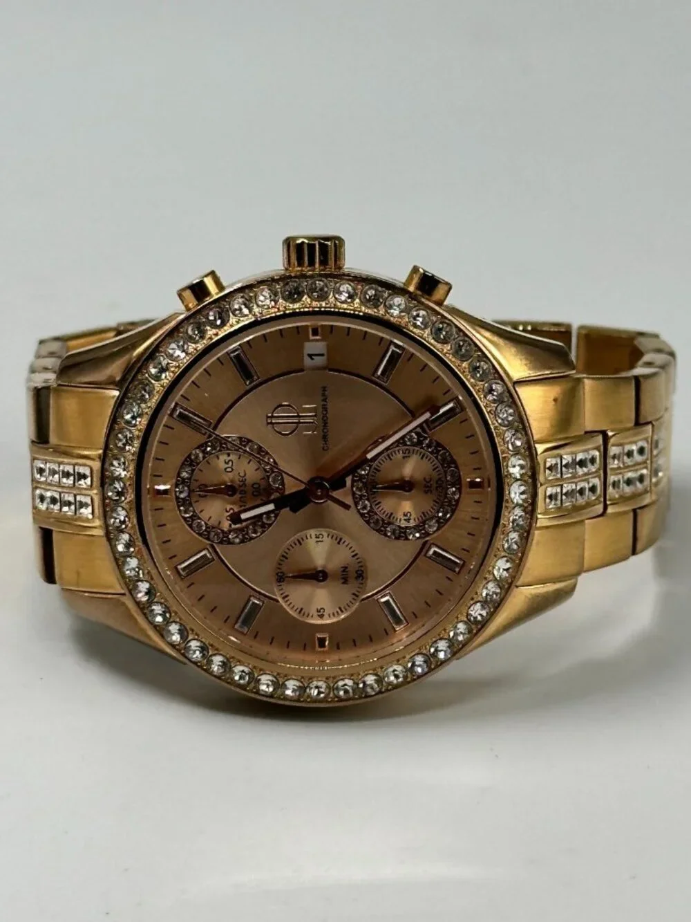Jennifer Lopez Watch Women Rose Gold Tone Chronograph Date New Battery 6.75